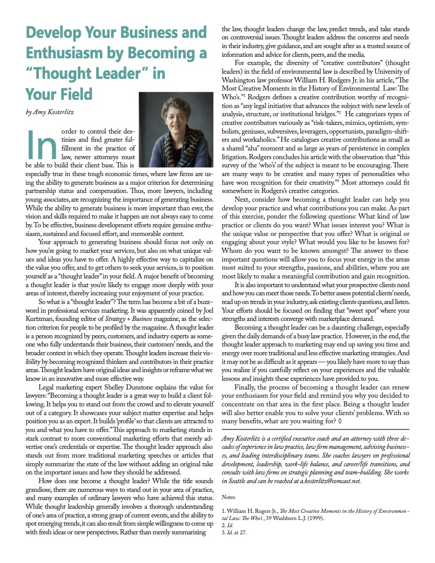 First page of Becoming a Thought Leader in Your Field by Amy Kosterlitz