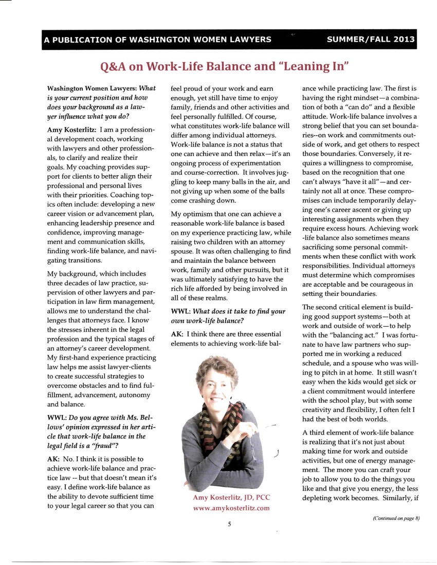 First page of Work-Life Balance and Leaning In by Amy Kosterlitz